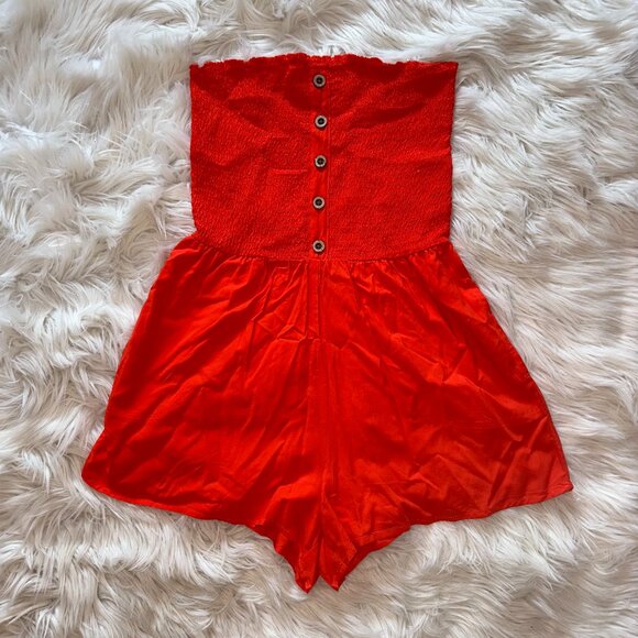 Orange Strapless Romper - Picture 1 of 4